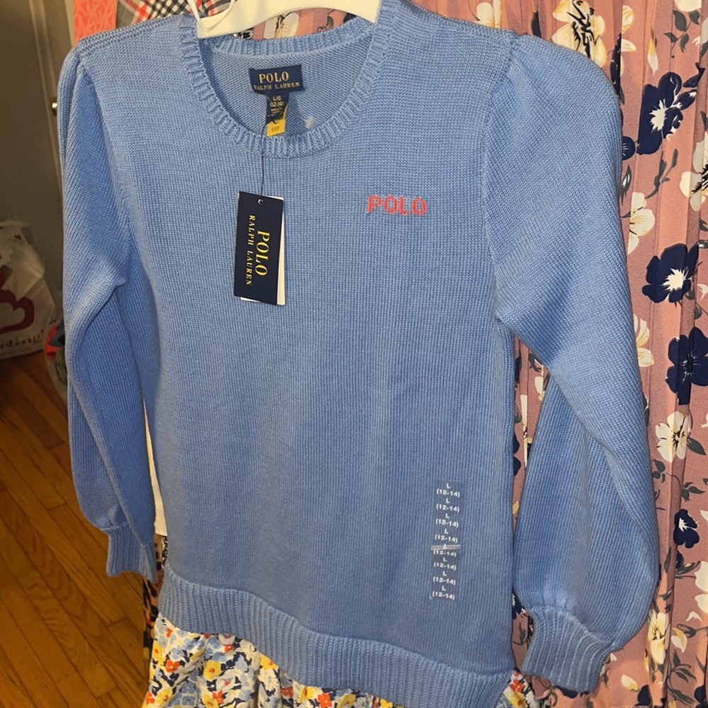 NWT RALPH LAUREN BLUE FLORAL GIRL DRESS Sz 12-14